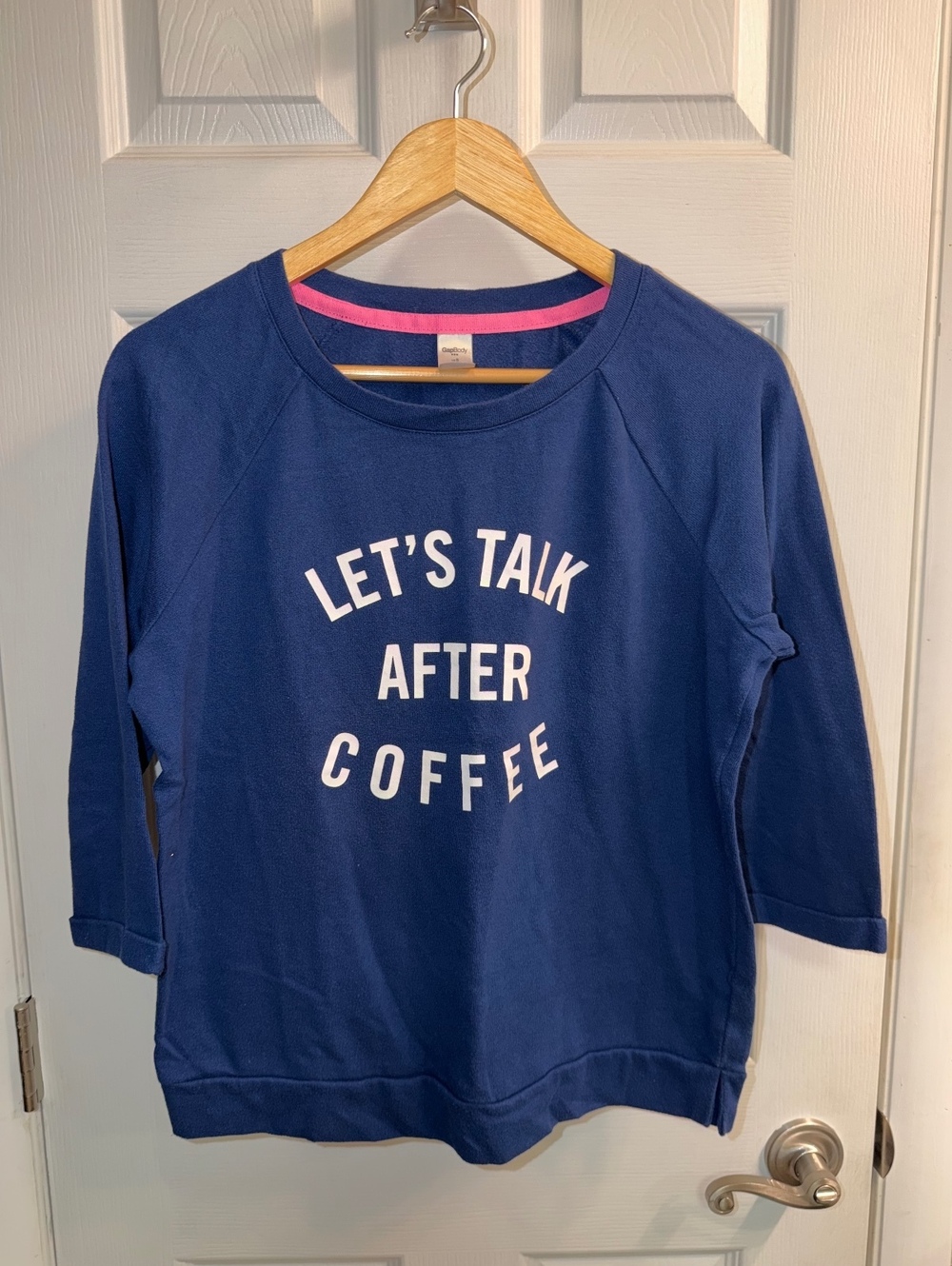GapBody Let’s Talk After Coffee Blue Graphic Sweatshirt Top Small